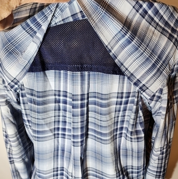 Duluth Trading Co Women's Long Sleeve Lightweight Blue Plaid Button Shirt Medium - Picture 5 of 16